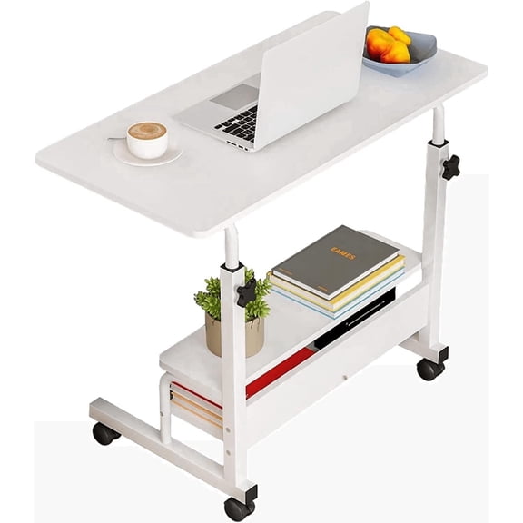 Adjustable Height Mobile Computer Desk for Small Space Rolling Writing with Wheels Corner Home Office Study Portable Bedrooms Work Desk Standing Table Sizes 31.5X15.7 Inches White