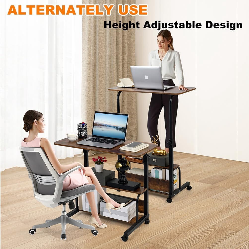 Adjustable Height Mobile Computer Desk for Small Space Rolling Writing ...