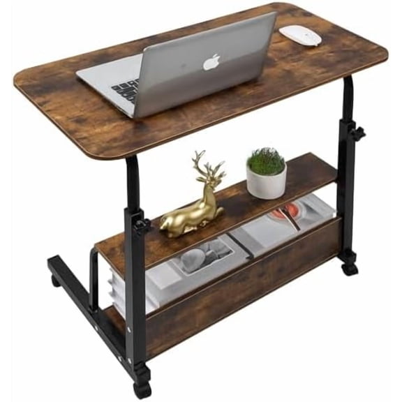 Adjustable Height Mobile Computer Desk for Small Space Rolling Writing with Wheels Corner Home Office Study Portable Desks Standing Desk Rolling Desk Mobile Laptop Table Size 31.5X15.7 Inch Brownish