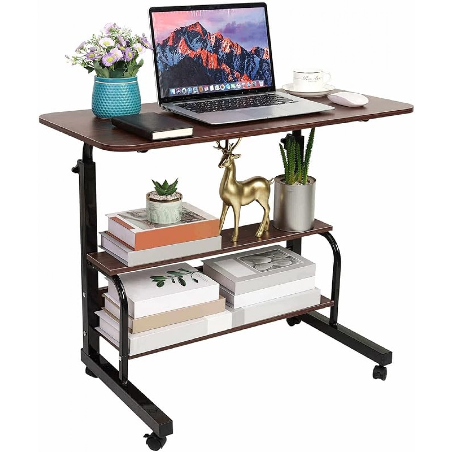 Adjustable Height Mobile Computer Desk for Small Space Rolling Writing with Wheels Corner Home Office Study Portable Bedrooms Work Desk Standing Desk