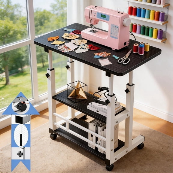 Adjustable Height Mobile Craft Table – 60x40 Rolling Art & Sewing Workstation with Wheels