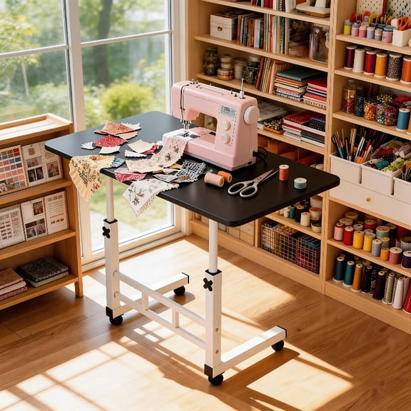 Adjustable Height Mobile Craft Table – 60x40 Rolling Art & Sewing Workstation with Wheels