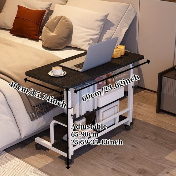Adjustable Height Mobile Desk with Double Storage Shelves & Roller System – Available in 4 Colors. Versatile for Students, Studying & Gaming. Perfect as Bedside Table, Coffee Table or Workstation