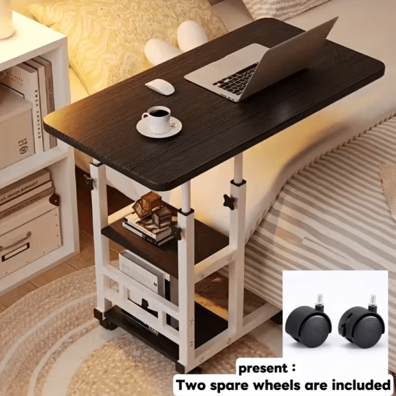 Adjustable Height Mobile Desk with Wheels & Storage Drawer - Space-saving Bed/Sofa Computer Desk, Sturdy Small Work Desk for Home Office