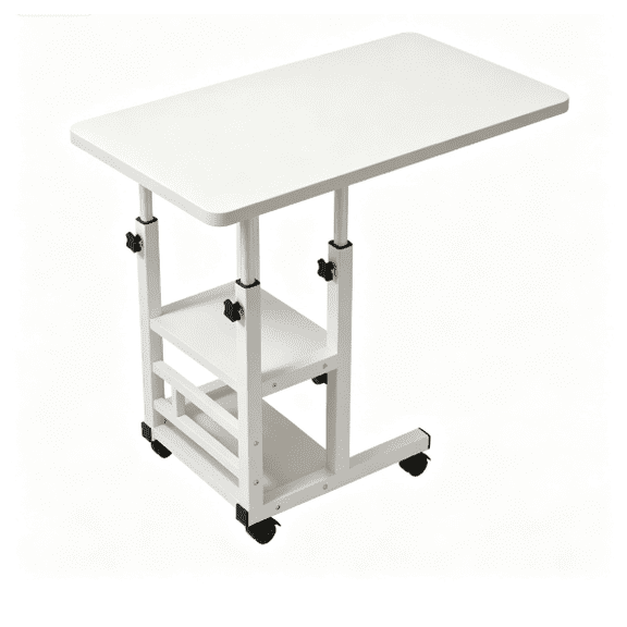 Adjustable Height Mobile Laptop Side Table with Storage Shelf, Rolling Computer Desk with Lockable Wheels for Bedroom, Sofa and Home Office