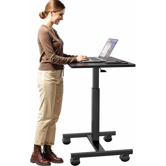 Adjustable Height Mobile Laptop Standing Desk with Wheels, Portable Rolling Computer Desk Cart for Home Office or Classroom (Black)