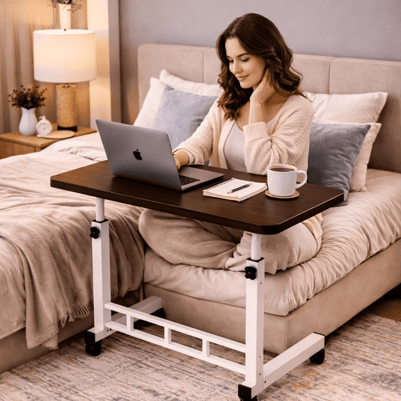 Adjustable Height Mobile Laptop Table with Wheels, Bedside Computer Desk, Sofa Side Table for Bedroom, Dorm, Home Office