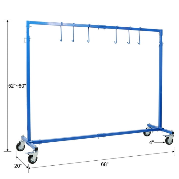 Adjustable Height Mobile Paint Hanger Drying Rack - 6 Hooks for Auto Body Shop (Blue)