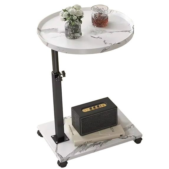 Adjustable Height Mobile Side Table with Wheels, Portable Round End Table, Portable Rolling Laptop Desk, Small Computer Desk For Home Living Room Office