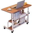 thumbnail image 1 of Adjustable Height Mobile Standing Desk – Ergonomic Rolling Computer Table with Storage Shelves – Space-Saving Laptop Desk for Home Office or School – with Wheels, Walnut 80 x 40CM, 1 of 6