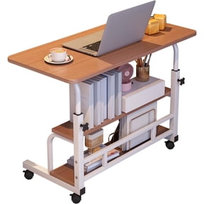 Adjustable Height Mobile Standing Desk  Ergonomic Rolling Computer Table with Storage Shelves  Space-Saving Laptop Desk for Home Office or School  with Wheels, Walnut 80 x 40CM