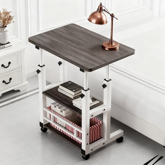 Adjustable Height Mobile Standing Desk, Laptop Table with Wheels And Multi-layer Storage Function, Space-saving Home Office Desk, Suitable for Bedroom, Bedside, Living Room, Creative Christmas Gift.