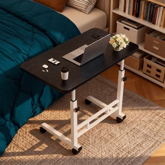 Adjustable Height Mobile Standing Desk with Wheels, Small Rolling Computer Desk for Home Office, White