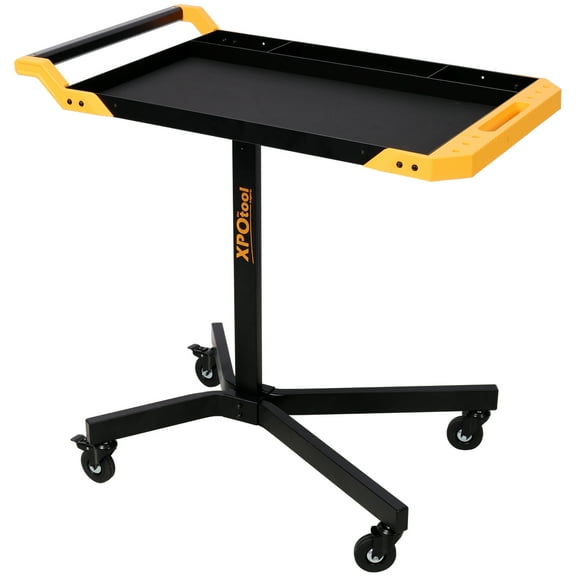 Adjustable Height Mobile Work Table Christmas Gift Rolling Tool Tray Table 34-48 Inches 20x27.7 Inch Tray 125LBS Capacity Portable for Repair Shops DIY