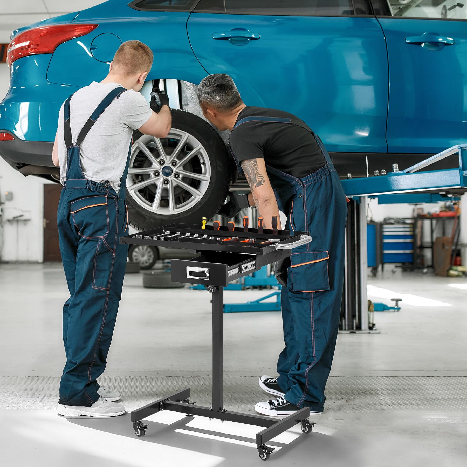 Adjustable Height Mobile Work Table - Heavy Duty Steel Rolling Tool ...
