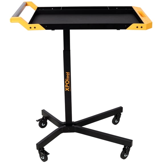 Adjustable Height Mobile Work Table with Wheels, Rolling Tool Tray for Garage, Repair Shops, and DIY Projects, Yellow and Black Steel Portable Workbench
