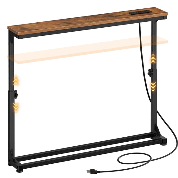 HOOBRO Farmhouse Adjustable Height Narrow Console Table with Charging Station, Rustic Brown