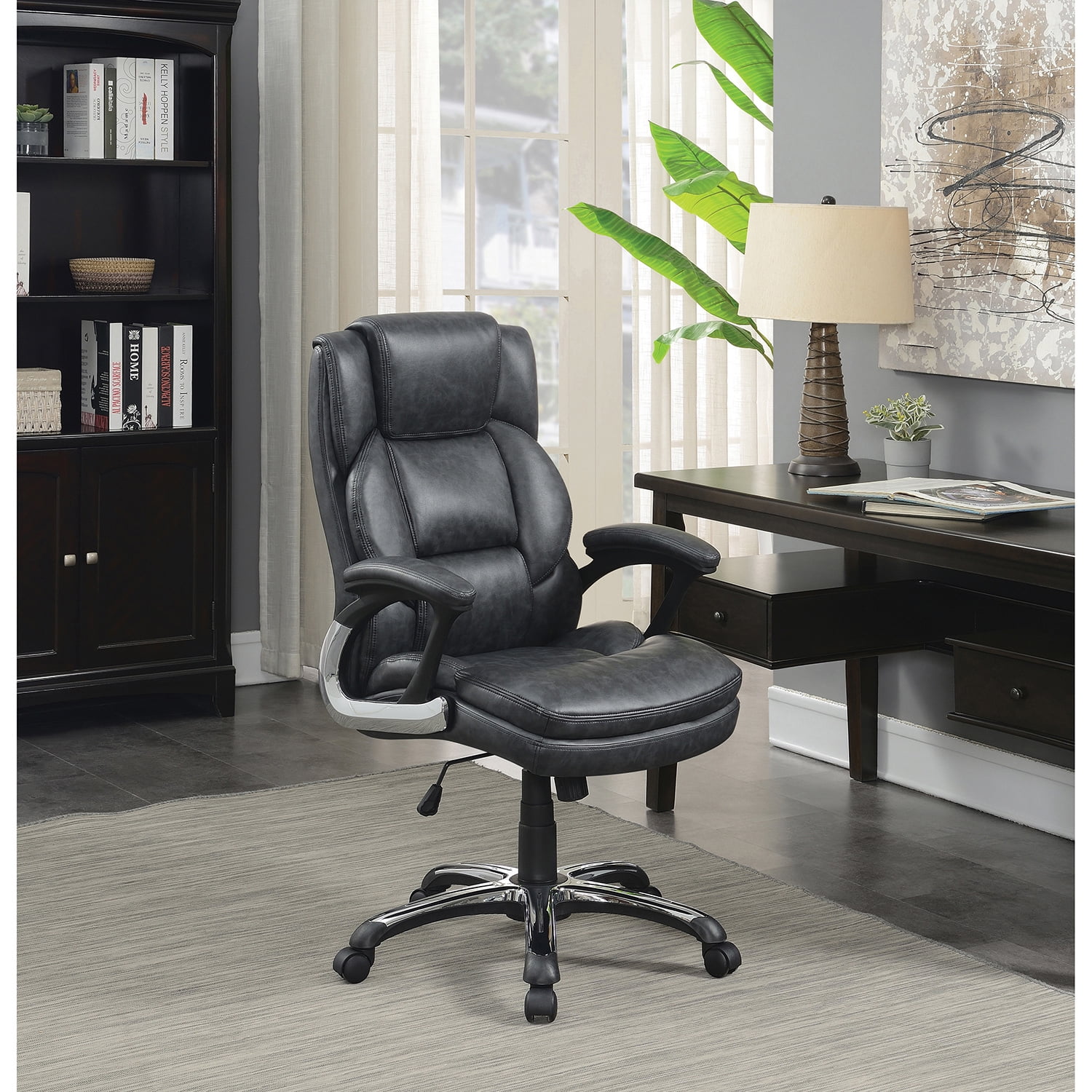 Dark Gray High Back Leather Executive Swivel Chair