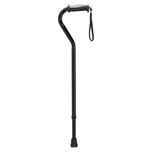 Adjustable Height Offset Handle Cane with Gel Hand Grip - Black