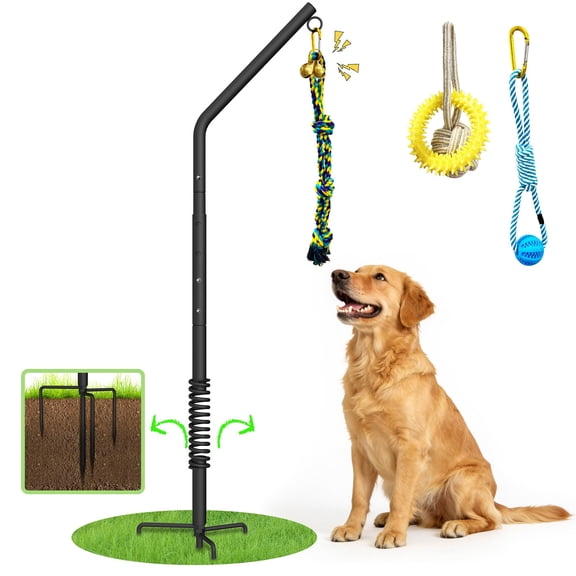 Adjustable Height Outdoor Dog Tug Rope Spring Pole Toy 45 Inch