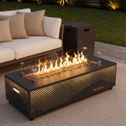 RADIATA 43" Rectangle Propane Fire Pit Table With Magnetic Rechargeable 3-Color LED Light Bars, Dual-Fuel (Propane + Natural Gas)