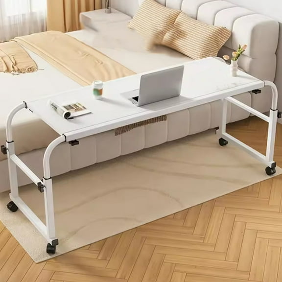 Adjustable Height Overbed Table - Rolling Hospital Table with Locking Wheels, Curved Edge Design for Bedridden Patients, Home Use (Stable & Portable)
