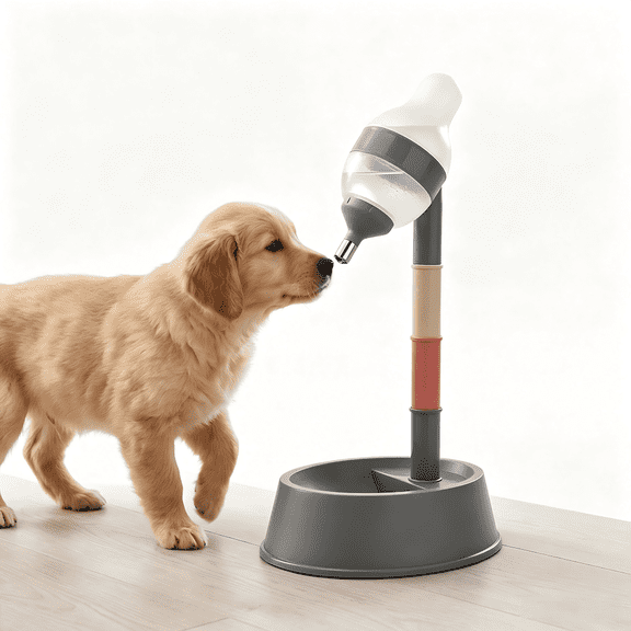 Adjustable Height Pet Standing Water Dispenser, Detachable Pole Automatic Water Feeder, Standing Water Bowl for Cats and Dogs, Practical Pet Drinking Water Station (Grey)