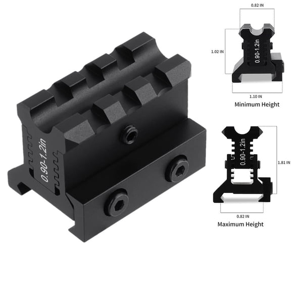 Adjustable Height Picatinny Riser Mount 3 Slot 0.9-1.2in Raise for Red Dot Scope