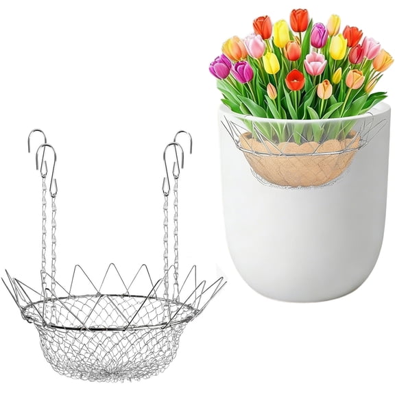 Adjustable Height Planter Inserts, 12-18" Plant Risers for Inside Pots, Stainless Steel Planter Lift Insert with 4 Hooks, Chain Pot Fillers for Tall Flower Pots