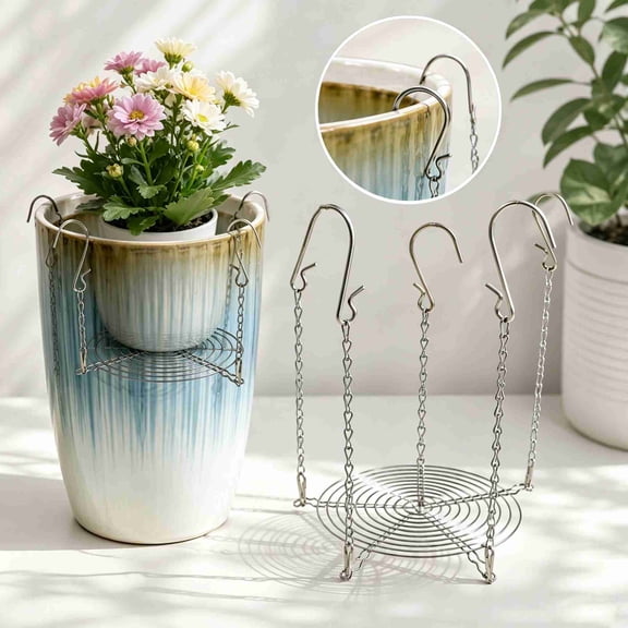 Adjustable Height Planter Inserts for Large Pots, Stainless Steel Planter Insert with 4 Hooks Fits in The Top Openings,Chain Planter Filler Elevate Plants, Wedding & Party Decor