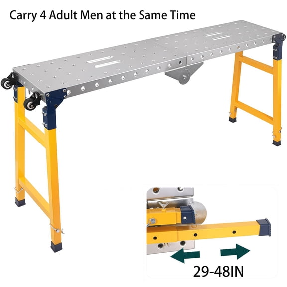 Adjustable Height Portable Carbon Steel Welding Table and Work Bench, 17 x 66 inch Tabletop, Folding Legs, Carrying Handle, and Cord Minder