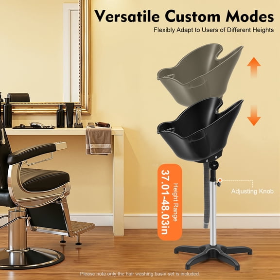 Adjustable Height Portable Shampoo Bowl With Sturdy Base, Large Plastic Hair Washing Basin For Barber Shop Salon Home Hair Care And Hairdressing