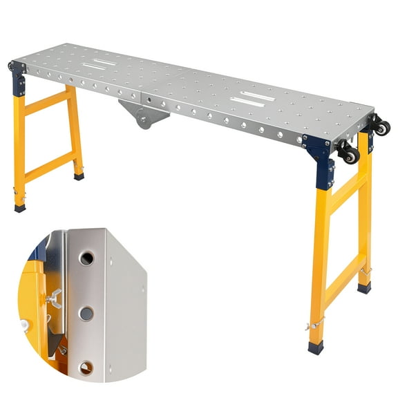 Adjustable Height Portable Welding Table,65" x 12" Carbon Steel Table Top Folding Workbench,1100 lbs Capacity 5-Level Height Settings & 4 Wheels