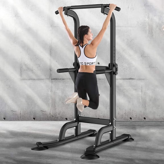 Adjustable Height Power Tower Dip Station Pull Up Bar Station, Multi-Functional Home Gym Strength Training Full Body Workout Fitness Equipment