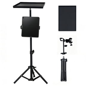 Adjustable Height Projector Tripod Stand with Storage Tray, 2-in-1 Tablet & Phone Holder, 360 Rotatable Ball Head & C-Clamp Mount, Projectors, Live Streaming, Office & Home Use