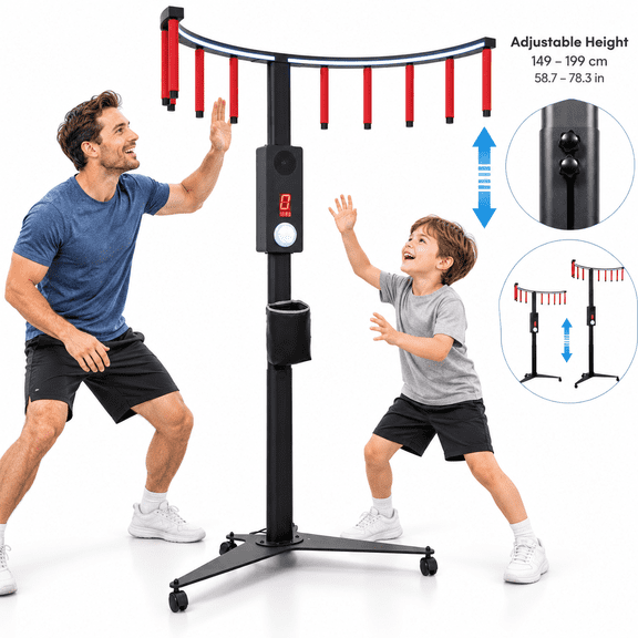 Adjustable Height Reaction Game Machine, 58.7-78.3 in Compact Rolling Catch Stick Reflex Challenge with 11 Drop Sticks, LED Light, MP3 Sound and Remote Control for Home Game Rooms & Parties
