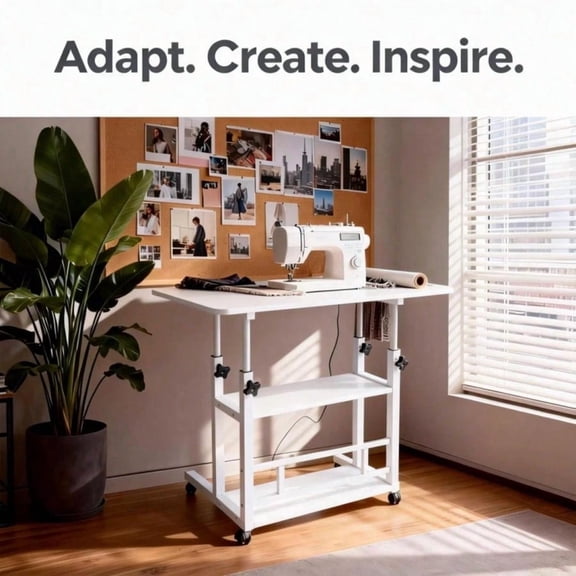 Adjustable Height Rolling Craft Table with Locking Wheels, Multipurpose Folding Workbench for Art, Sewing and Handicrafts