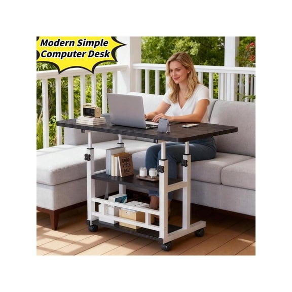 Adjustable Height Rolling Office Computer Desk With Wheels White And Mixed Color