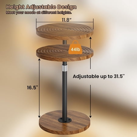 Adjustable-Height Round Drink Table, Modern Pedestal Cocktail Stand with Weighted Base for Living Room, Bedroom, Office