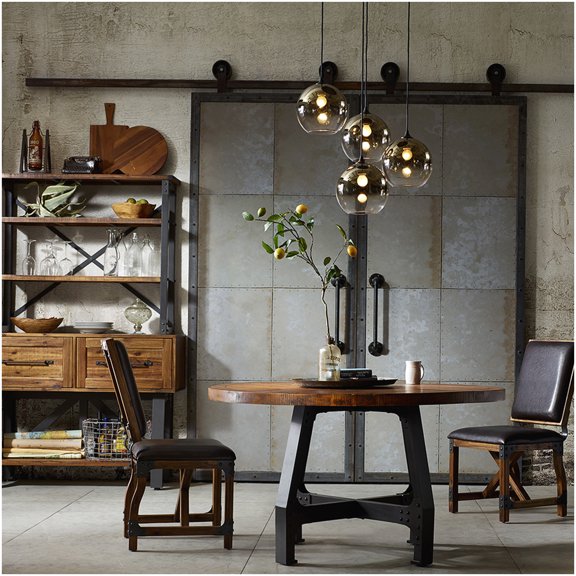 Adjustable Height Round Gathering Table, Walnut Finish Solid Wood Top for Versatile Seating