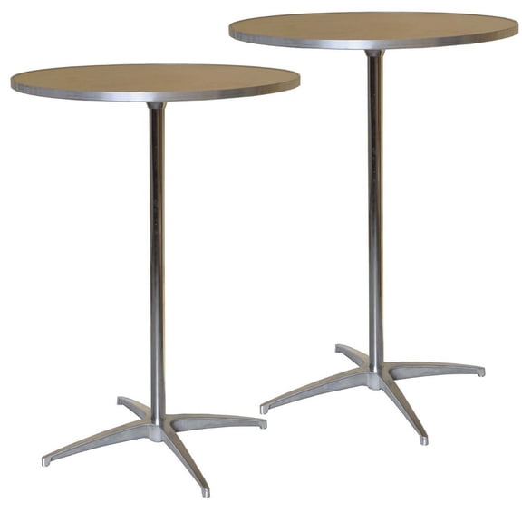 Adjustable Height Round Wooden Bistro Bar Pub Table, Clear Finish, 30 in, 2 Pack