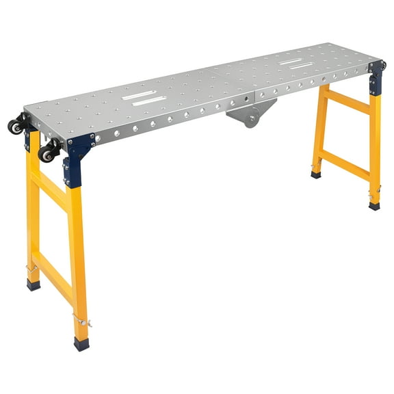 Adjustable Height Scaffold Platform, Silver Carbon Steel, 1102 lbs, 6512in, Stable Triangular Structure, Foldable Work Bench for Garage, Industrial Use