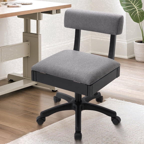 Sewing Chair Hydraulic Armless Professional Craft Chair Adjustable Height with Backrest & Wheels and Under Seat Storage Sewing Room Furniture,Dark Grey