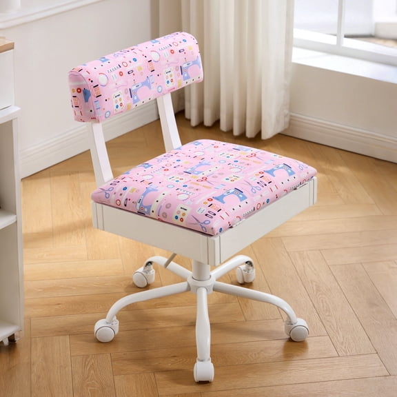 Adjustable Height Sewing and Crafting Chair with Wheels, Back Support, and Under Seat Storage - Perfect for Your Craft Room Furniture and Craft Machines (Pattern-Pink))