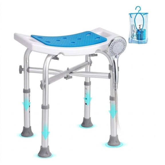 Adjustable Height Shower Chair with Crossbar Support, Non-Slip Bath Stool for Elderly & Disabled Adults, 500 lbs Capacity