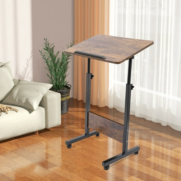Adjustable Height Standing Desk, Brown Portable Laptop Desk, Rolling Computer Stand Desk with Adjustable Height