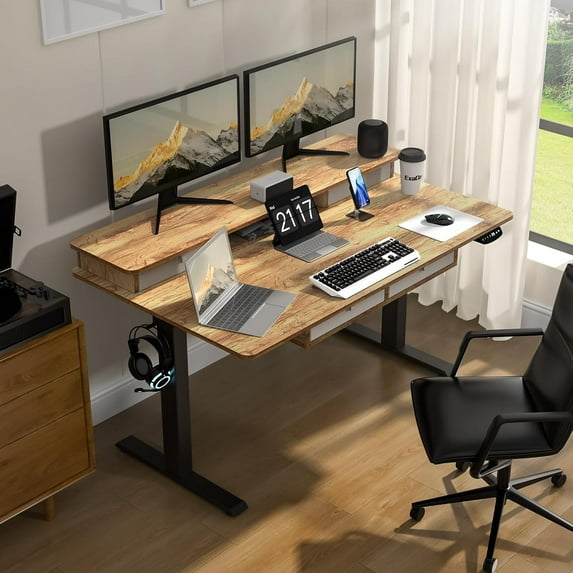 Adjustable Height Standing Desk with 4 Drawers, 30 Inches Wide, Electric Lift System, Home Office Workstation