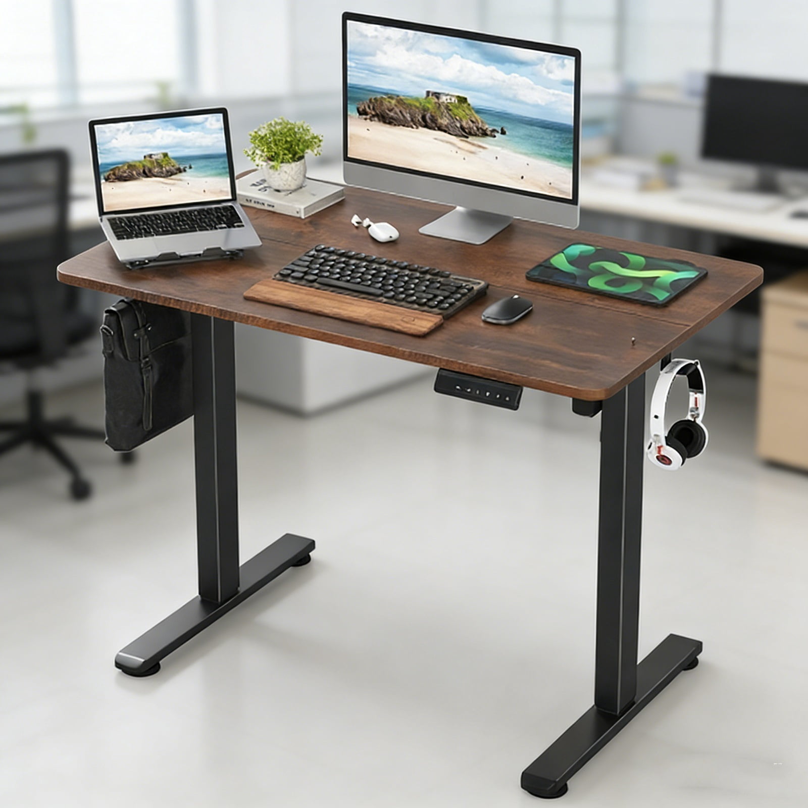 Adjustable Height Standing Desks  Large Raising Desk That Raises Up and Down for Ergonomic Home Office Workspaces