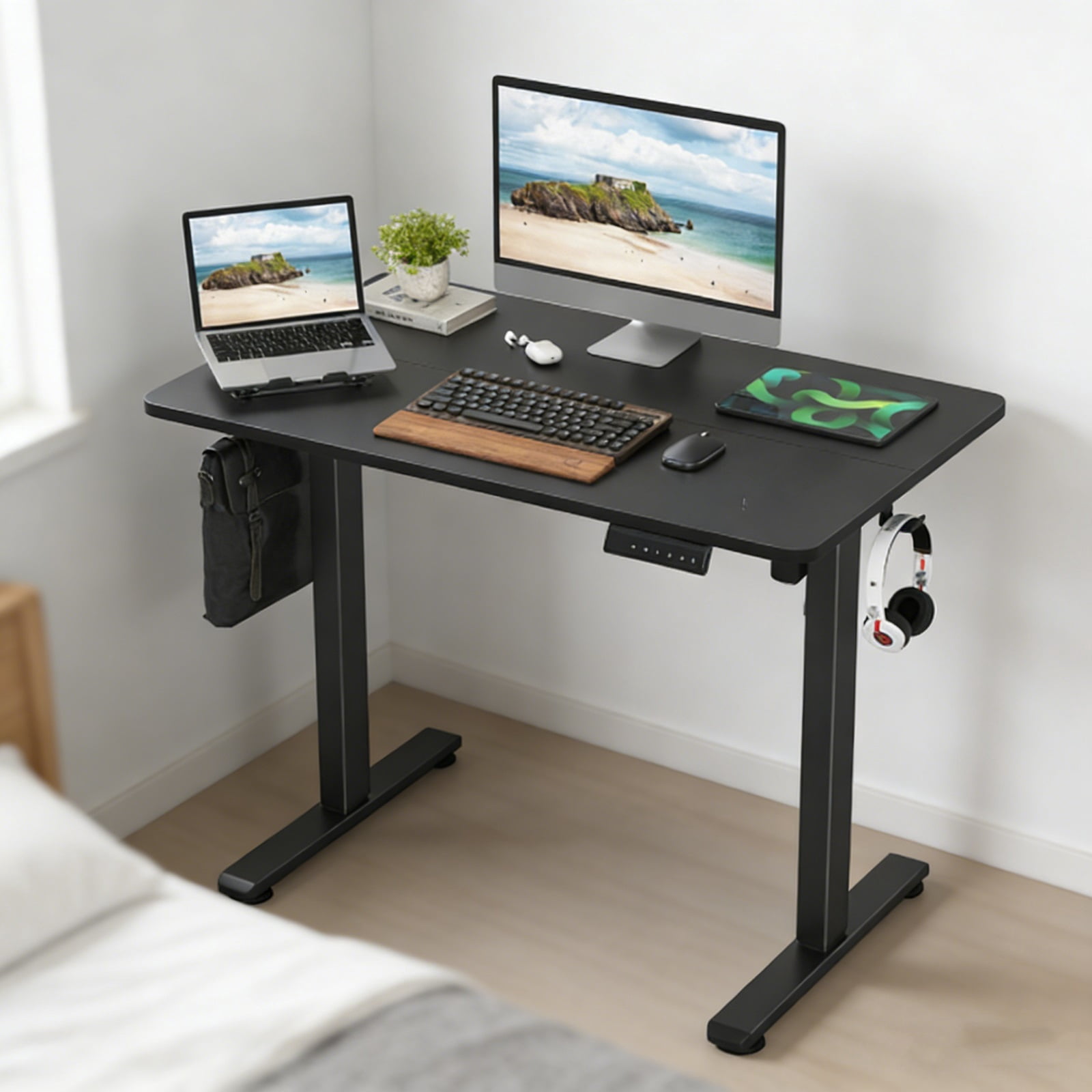 Adjustable Height Standing Desks  Large Raising Desk That Raises Up and Down for Ergonomic Home Office Workspaces