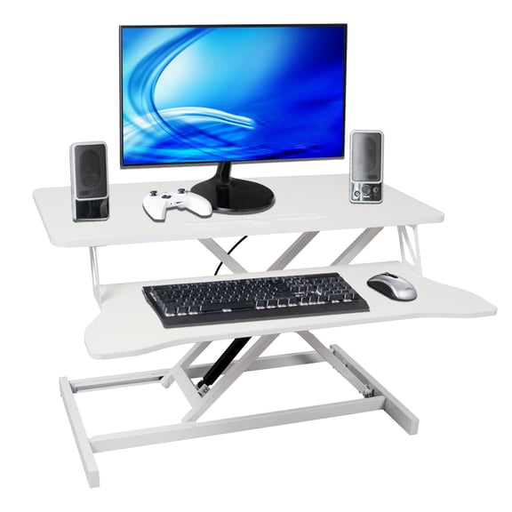 Adjustable Height Standing Laptop Desk, Adjustable Sit to Stand Up Workstation with Keyboard Tray, White